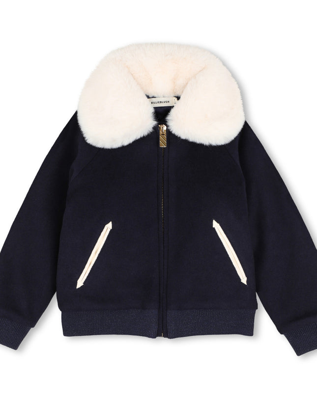 Kids Atelier Billieblush Navy Faux Fur Collar Jacket