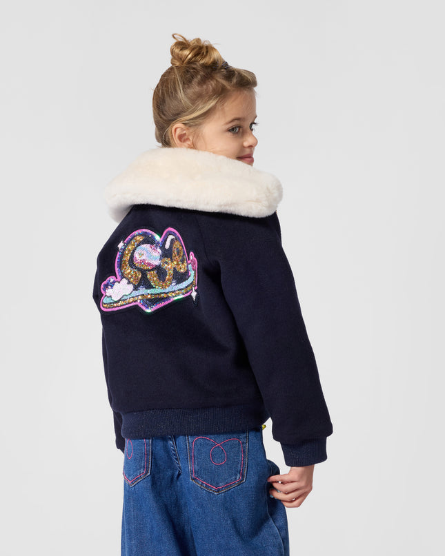 Kids Atelier Billieblush Navy Faux Fur Collar Jacket