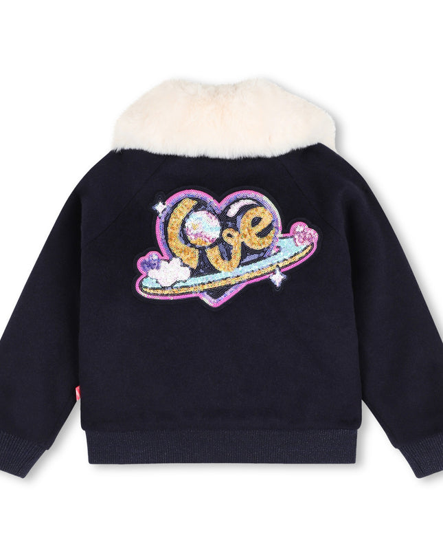 Kids Atelier Billieblush Navy Faux Fur Collar Jacket