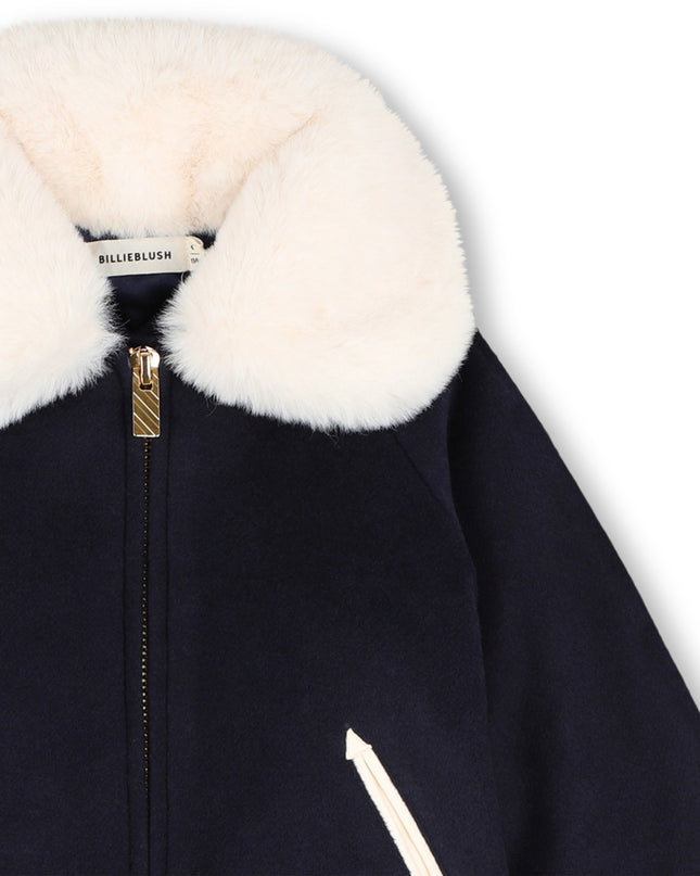 Kids Atelier Billieblush Navy Faux Fur Collar Jacket