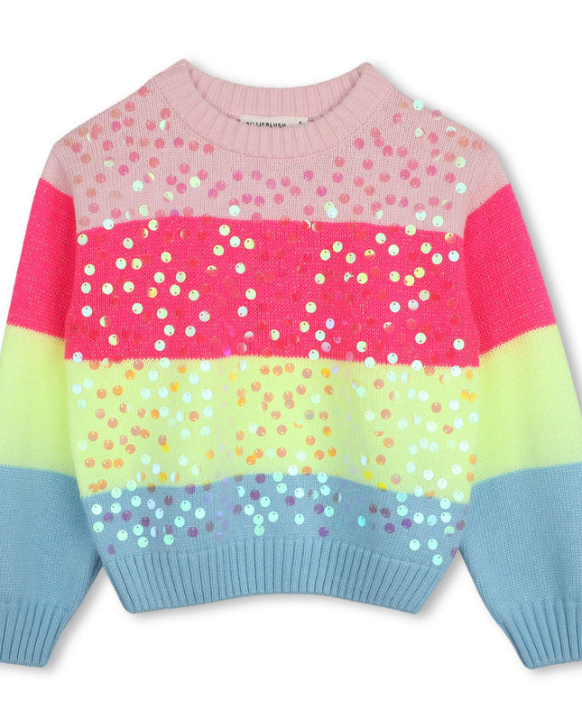 Kids Atelier Billieblush Multicolored Striped Sequin Knit Sweater