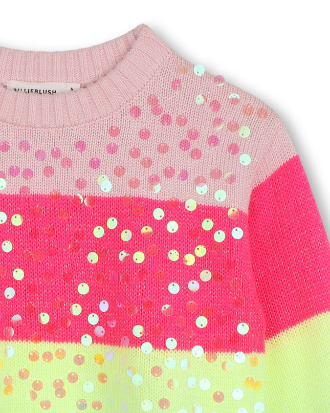 Kids Atelier Billieblush Multicolored Striped Sequin Knit Sweater