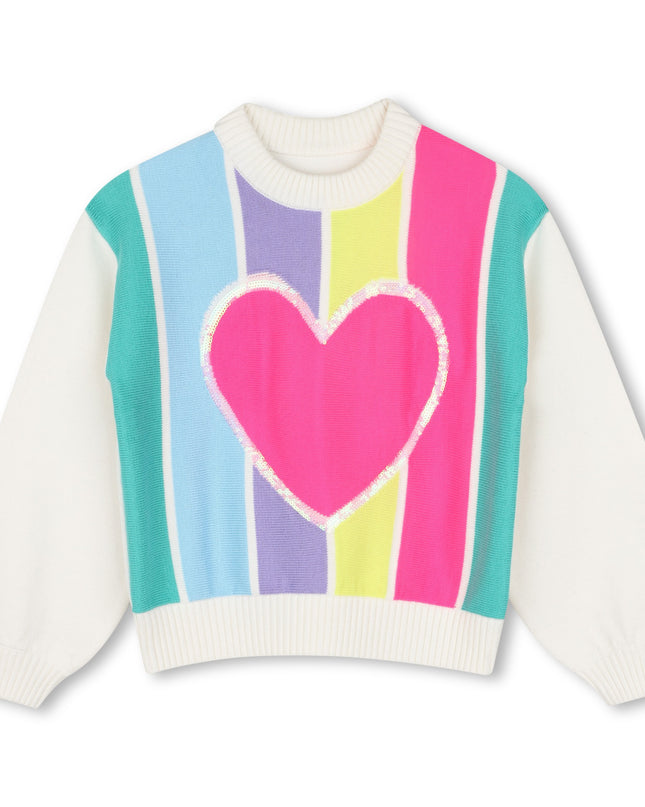 Kids Atelier Billieblush Multicolored Striped Heart Sequin Sweater