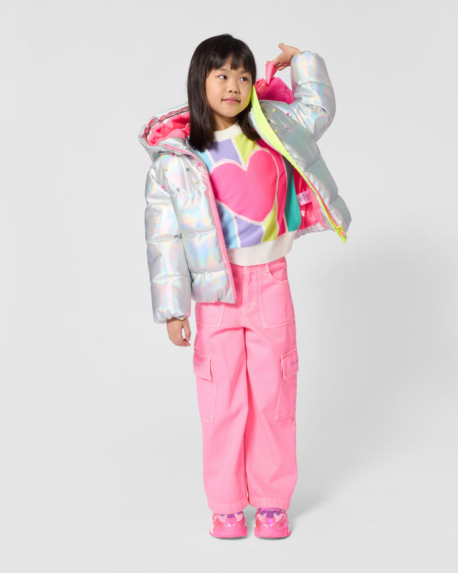 Kids Atelier Billieblush Multicolored Striped Heart Sequin Sweater