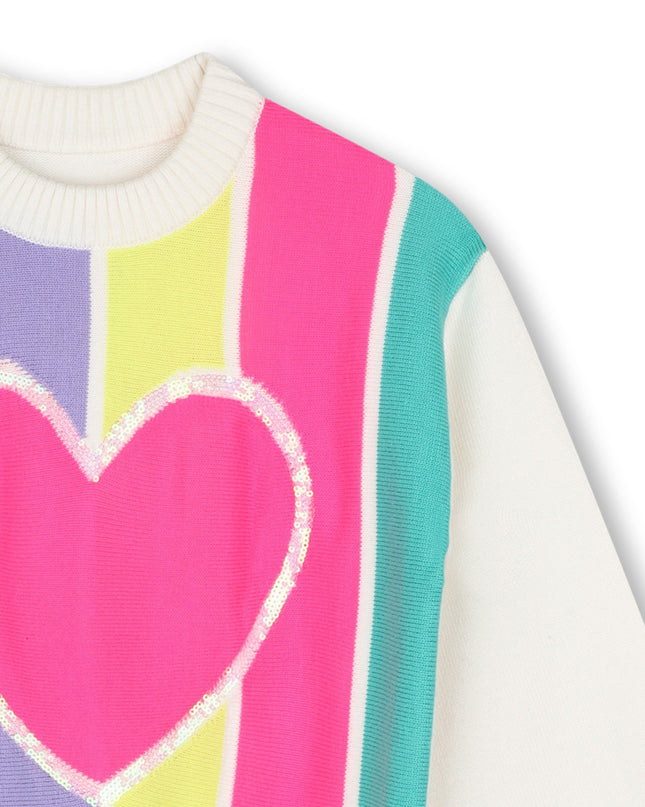 Kids Atelier Billieblush Multicolored Striped Heart Sequin Sweater