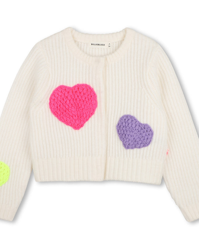 Kids Atelier Billieblush Ivory Heart Patch Cardigan