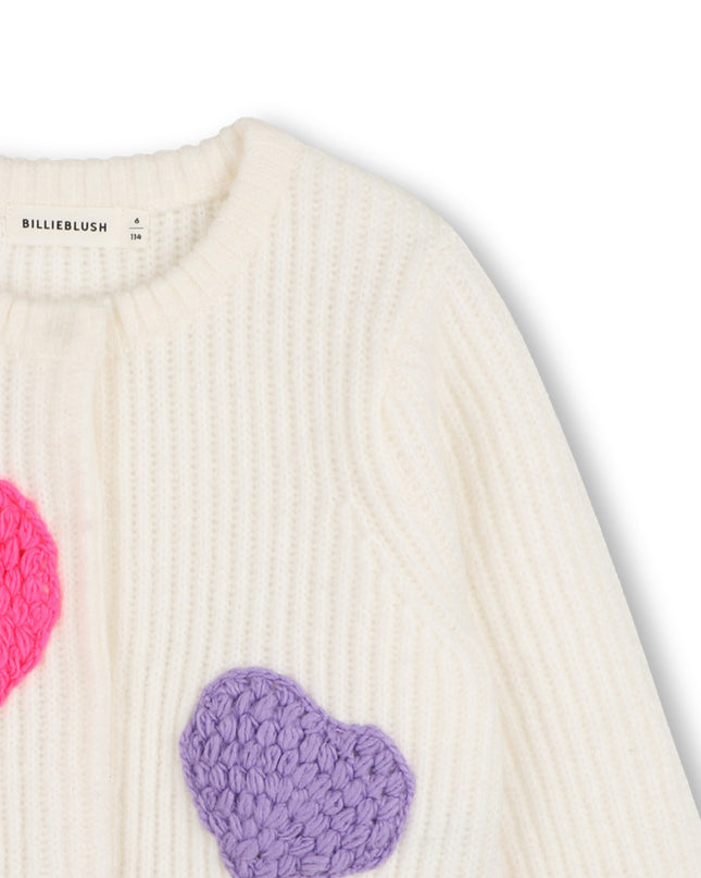 Kids Atelier Billieblush Ivory Heart Patch Cardigan