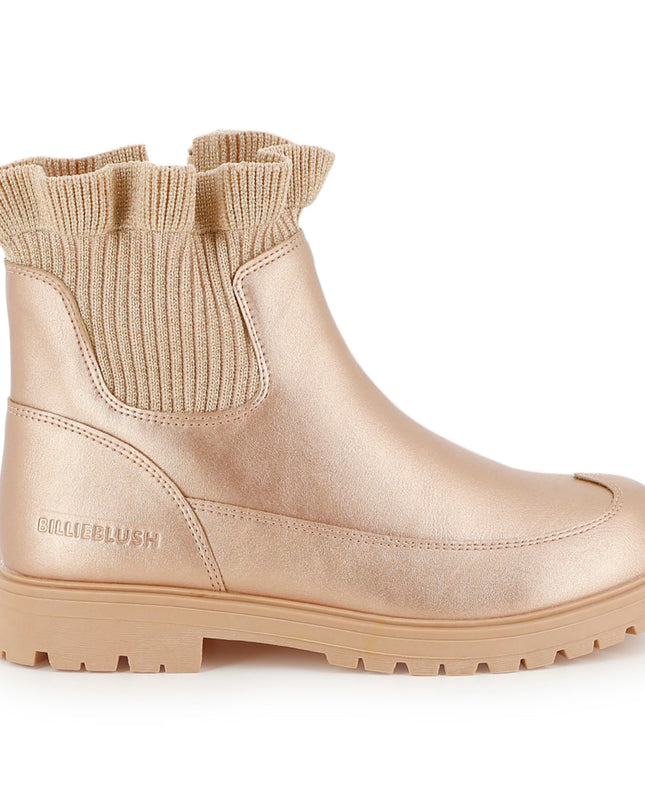 Kids Atelier Billieblush Gold Knit Ankle Boots