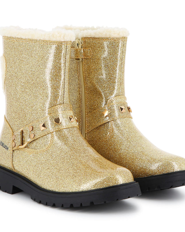 Kids Atelier Billieblush Gold Glitter Heart Boots