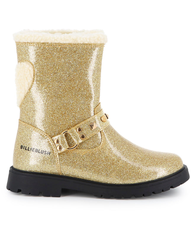 Kids Atelier Billieblush Gold Glitter Heart Boots