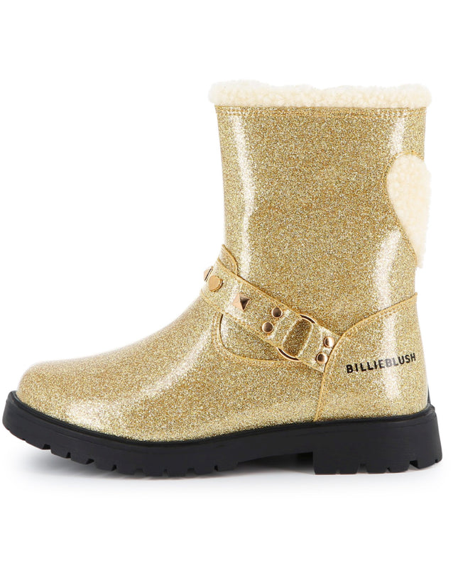 Kids Atelier Billieblush Gold Glitter Heart Boots