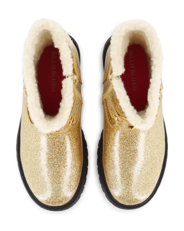 Kids Atelier Billieblush Gold Glitter Heart Boots
