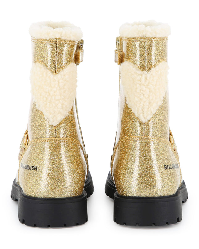 Kids Atelier Billieblush Gold Glitter Heart Boots