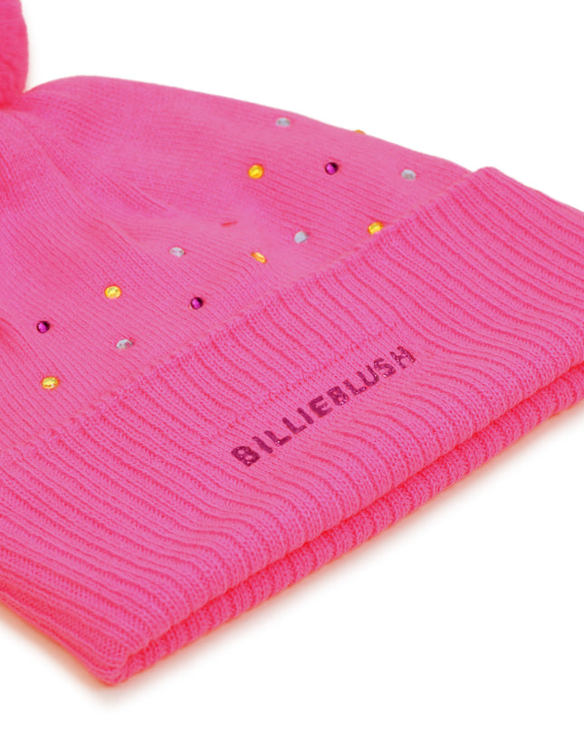 Kids Atelier Billieblush Pink Rhinestone Pom Pom Beanie