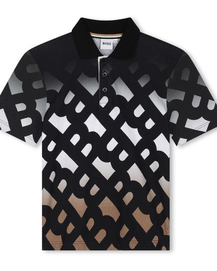Black Cotton Monogram Polo