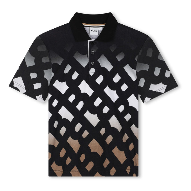 Black Cotton Monogram Polo