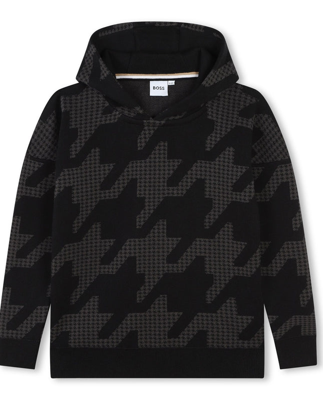 Black Houndstooth Print Sweatshirt