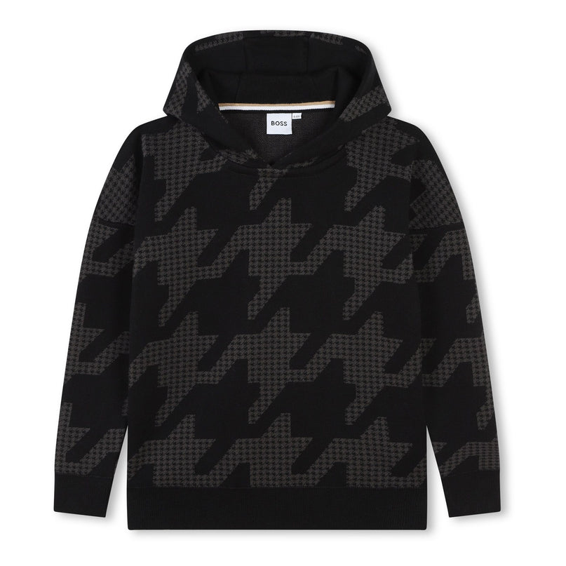 Black Houndstooth Print Sweatshirt
