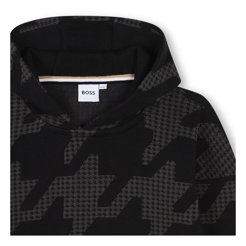 Black Houndstooth Print Sweatshirt