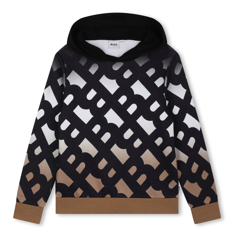 Black AOP Logo Hooded Sweatshirt