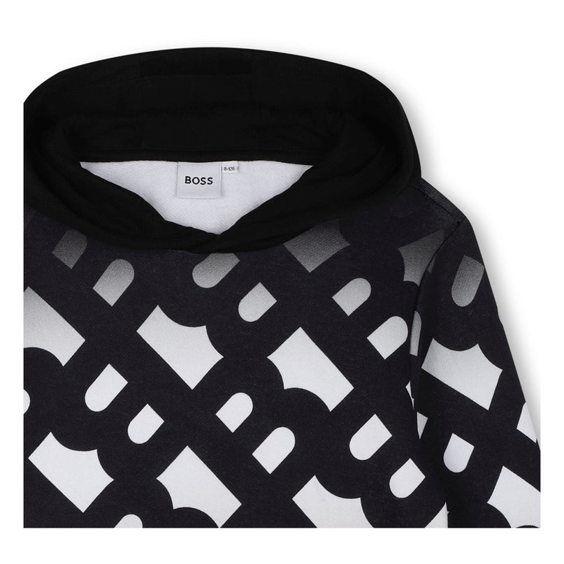 Black AOP Logo Hooded Sweatshirt