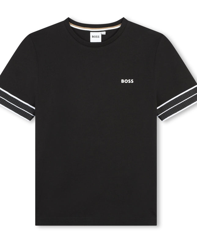 Black Striped Sleeve Logo T-Shirt