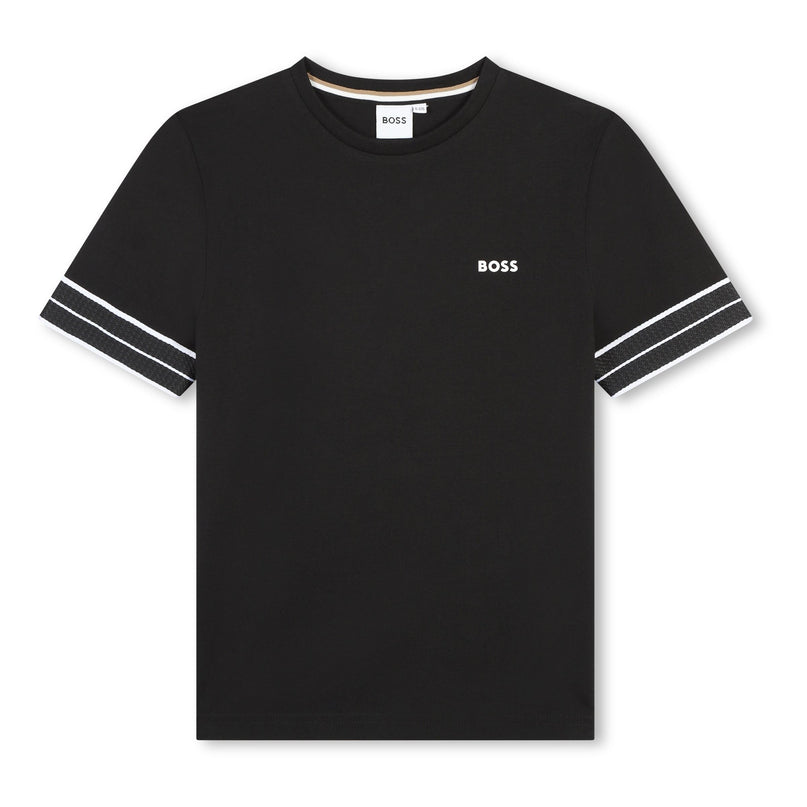 Black Striped Sleeve Logo T-Shirt