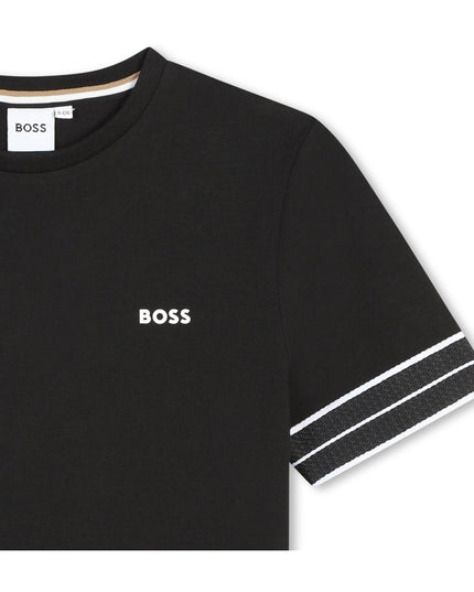 Black Striped Sleeve Logo T-Shirt
