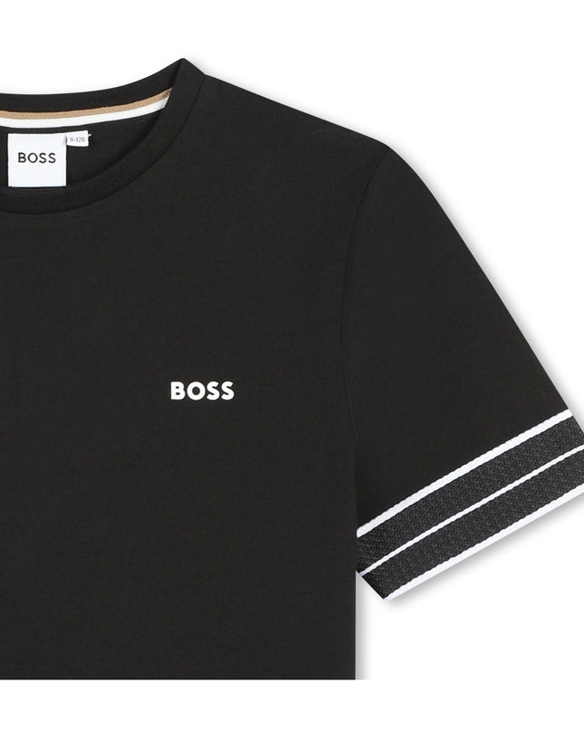 Black Striped Sleeve Logo T-Shirt