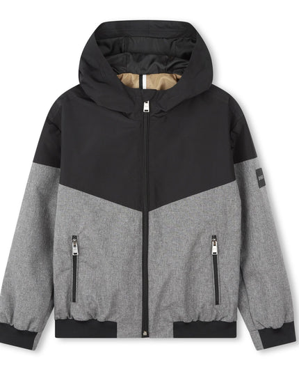 Black Chevron Hooded Windbreaker