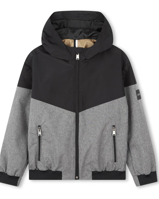 Black Chevron Hooded Windbreaker