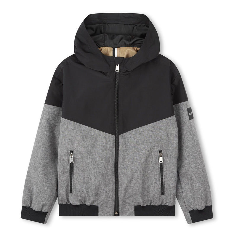 Black Chevron Hooded Windbreaker
