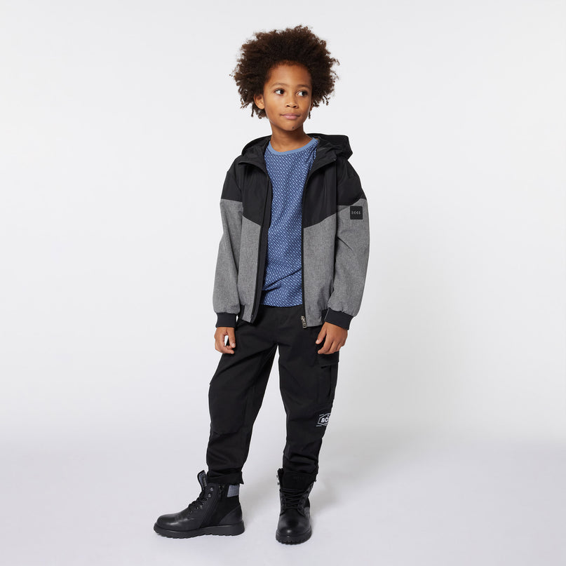 Black Chevron Hooded Windbreaker