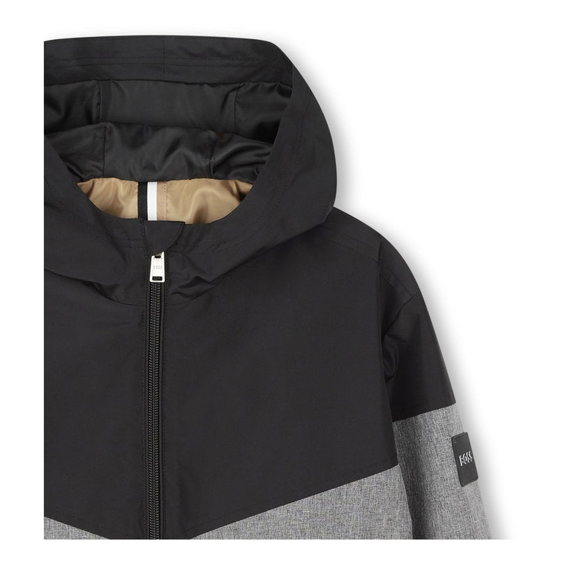 Black Chevron Hooded Windbreaker
