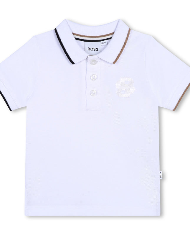 White Striped Collar Logo Polo