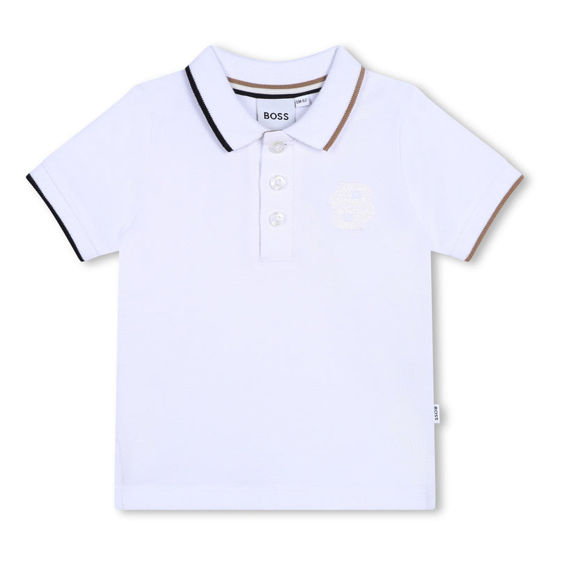 White Striped Collar Logo Polo