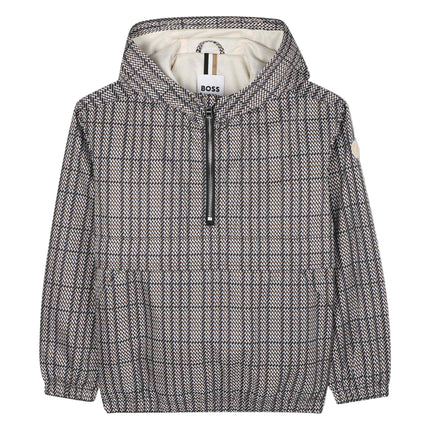 Kids Atelier-Boss-Boys Black, Beige & White Checked Windbreaker