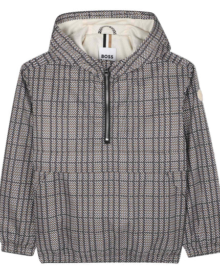 Kids Atelier-Boss-Boys Black, Beige & White Checked Windbreaker