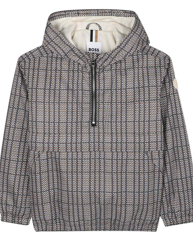 Kids Atelier-Boss-Boys Black, Beige & White Checked Windbreaker