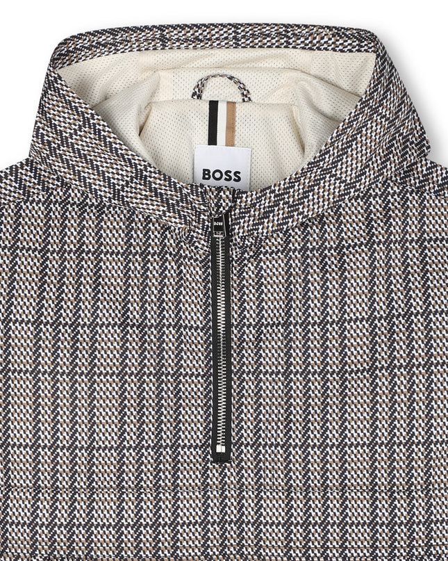 Kids Atelier-Boss-Boys Black, Beige & White Checked Windbreaker