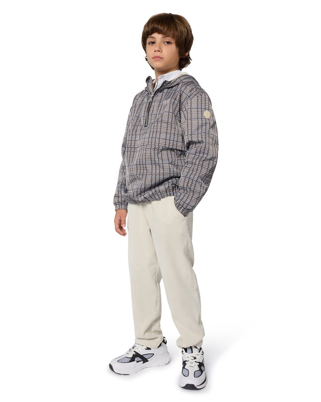 Kids Atelier-Boss-Boys Black, Beige & White Checked Windbreaker