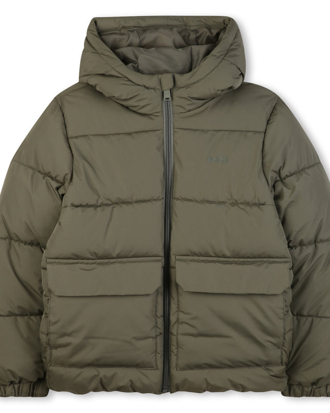 Kids Atelier-Boss-Olive Green Hooded Puffer Coat