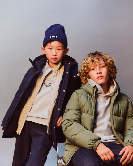 Kids Atelier-Boss-Olive Green Hooded Puffer Coat