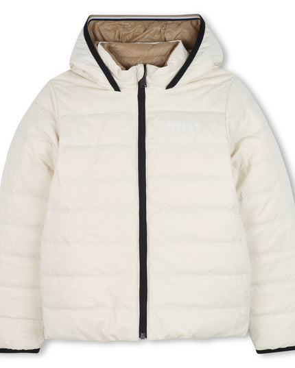 Kids Atelier-Boss-Beige Hooded Puffer Coat