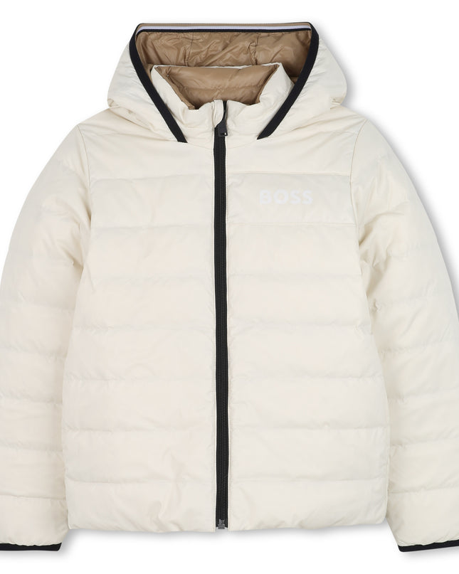 Kids Atelier-Boss-Beige Hooded Puffer Coat