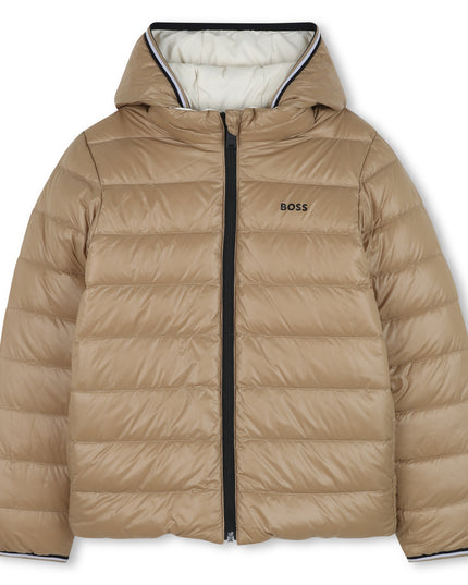 Kids Atelier-Boss-Beige Hooded Puffer Coat