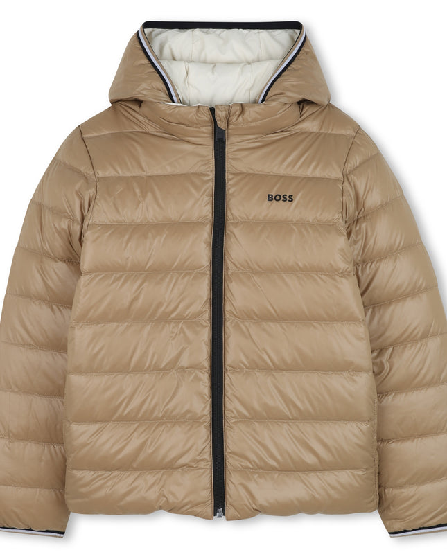 Kids Atelier-Boss-Beige Hooded Puffer Coat