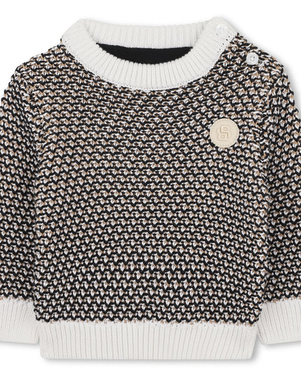 Kids Atelier-Boss-Baby Boys Black, Beige & Ivory Logo Knitted Jumper