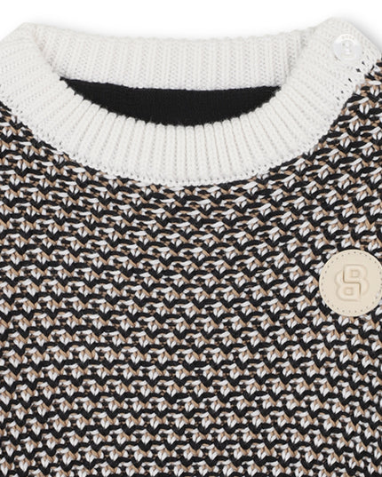Kids Atelier-Boss-Baby Boys Black, Beige & Ivory Logo Knitted Jumper