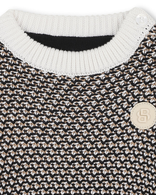 Kids Atelier-Boss-Baby Boys Black, Beige & Ivory Logo Knitted Jumper